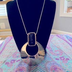 WHBM necklace silver with large faux black stone